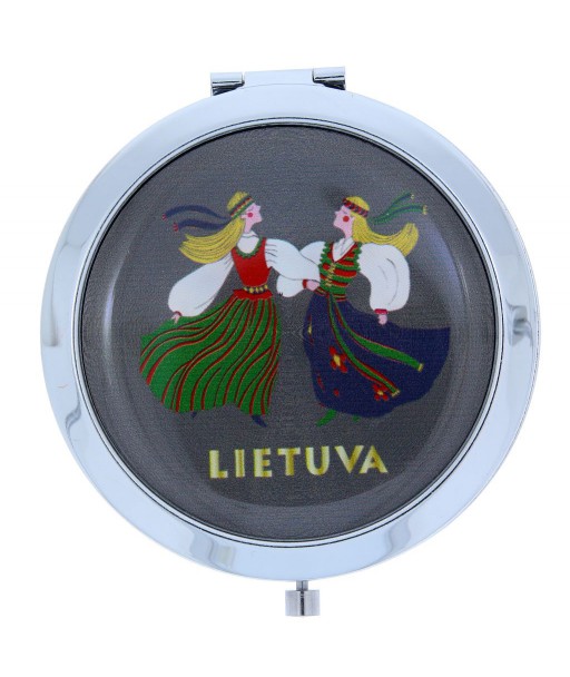 Apvalus veidrodėlis su lietuvių tautinėmis šokėjomis
